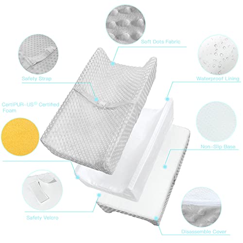 YENING Mini Baby Diaper Changing Pad for Dresser Top with Cover 27" x 16", Waterproof Lining Small Foam Contoured Changing Table Pads Topper Grey