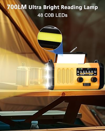 48100mWh NOAA Emergency Weather Radio, Solar Hand Crank Radio,Portable AM/FM/NOAA Radio with 700LM Crank Flashlight, Reading Lamp,Compass,SOS for Hurricane Storm Emergency Survival Kit Outdoor Camping