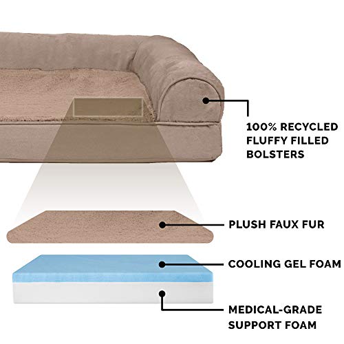 Furhaven Cooling Gel Dog Bed for Medium/Small Dogs w/ Removable Bolsters & Washable Cover, For Dogs Up to 35 lbs - Plush & Suede Sofa - Deep Pool, Medium