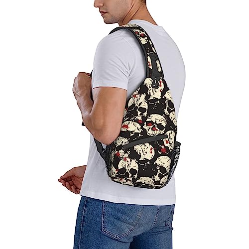 VOOHDDY Blood Skull Horror Sling Bag For Men Women Travel Hiking Backpack Crossbody Shoulder Chest Bags Casual Daypack Sport