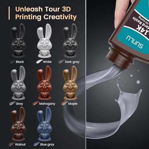 SUNLU 14K High Precision 3D Printer Resin 1KG, Standard 3D Printing Resin for Detail Printing Miniatures, Fast Curing 405nm UV Photopolymer Resin, Smooth Matte Surface, Better Liquidity, 1000G Black