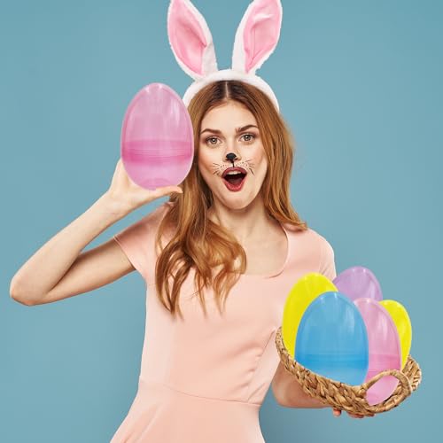 The Dreidel Company 8 Inch Massive Translucent Easter Eggs (2 Pack) Colorful Bright Plastic Easter Eggs, Perfect For Easter Egg Hunt, Surprise Egg, Easter Hunt, 8" Giant Fillable Eggs (2-Pack)