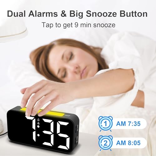 Topski Loud Alarm Clocks for Bedrooms Heavy Sleepers, Digital Clock with Night Light, Large Display, Dual Alarm, Snooze, Dimmable Bedside Alarm Clock for Kids Teens Boys Girls