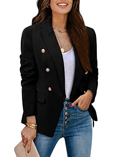 CRAZY GRID Women Work Casual Blazer Double Breasted Business Blazer Jackets with Lined Long Sleeve Gold Buttons Stretch Suit Jacket M Red Plaid