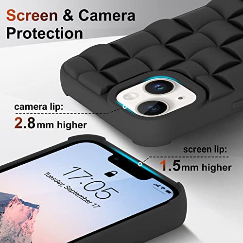 Urarssa for iPhone 13 Case iPhone 14 Case Cute 3D Weave Grid Design for Women Girls Soft TPU Silicone Phone Case Raised Bumper Corners Full Protective Case Cover for iPhone 13/14 6.1 inch (Black)