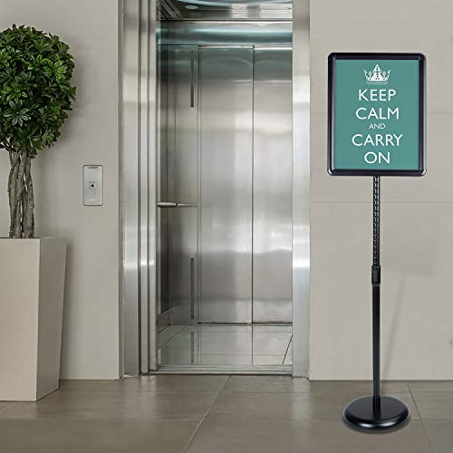 AkTop Adjustable Poster Sign Stand, 11 X 17 Inch Heavy Duty Pedestal Floor Standing Sign Holder, Black Snap-Open Aluminum Frame with Safety Rounded Corner