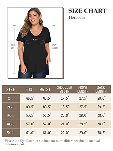 Florboom Women's Plus Size Shirt Summer Printed Short Sleeve Tops Tshirts (Black, XXL)