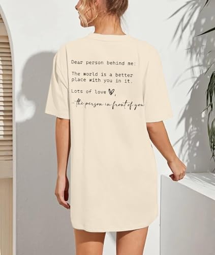 You are Enough Shirt Women Oversized Dear Person Behind Me T-Shirt Mental Health Inspirational Short Sleeve Tee Tops Apricot