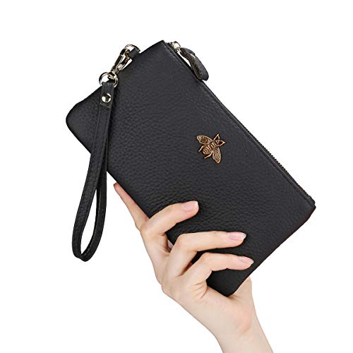 imeetu Women's Wristlet Clutch Purse Leather Cell Phone Wallet Handbag with Wrist Strap(light brown)