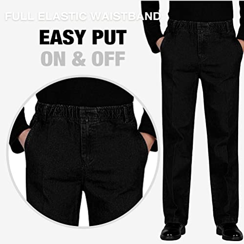 IDEALSANXUN Black Jeans for Men Elastic Waist Jeans Casual Pants, Black, 40x28