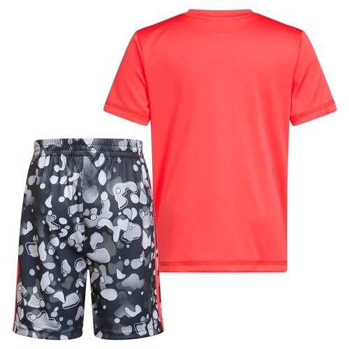 adidas Boys' Short Sleeve T-Shirt and Shorts 2-Piece Set, Bright Red and Black, 2 Toddler