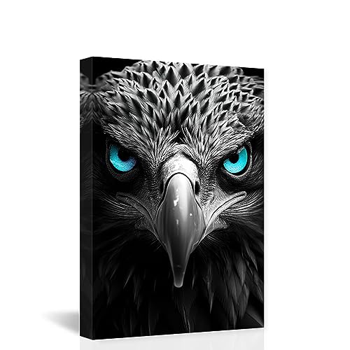 DOARTDO Eagle Canvas Wall Art Animal Pictures Wall Decor Black and White Eagle Blue Eyes Painting Print Large Living Room Decor Frame (12.00" x 18.00", Eagle - 4)