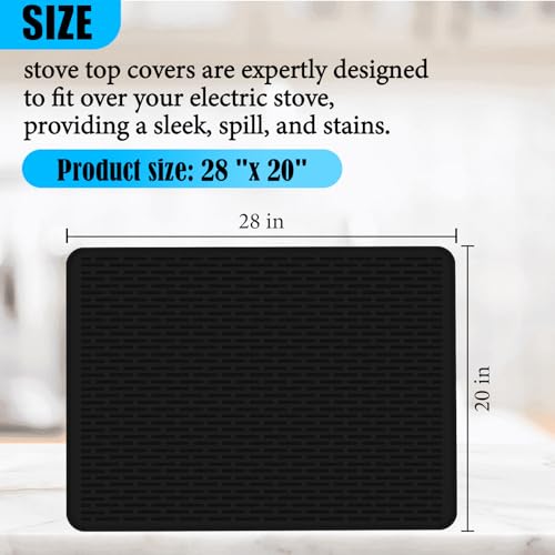 Stove Top Covers for Electric Stove - 28 x 20 - Food Grade Silicone Glass Stove Top Cover Protector for Kitchen All Kinds of Tableware Drying Mats (Black)