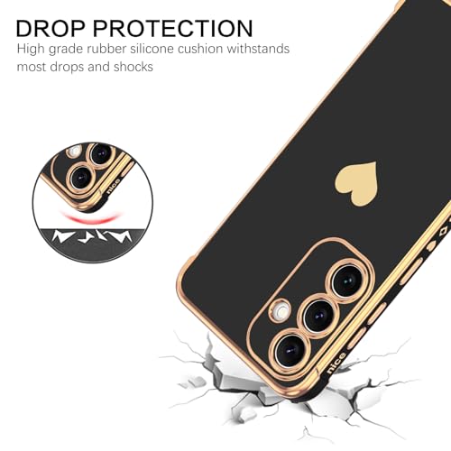 BENTOBEN for Samsung Galaxy S24 Case, Cute Heart Pattern Slim Fit Soft Flexible Shockproof TPU Bumper Non-Slip Lightweight Case Cover for Samsung Galaxy S24 6.2 inch, Black/Gold