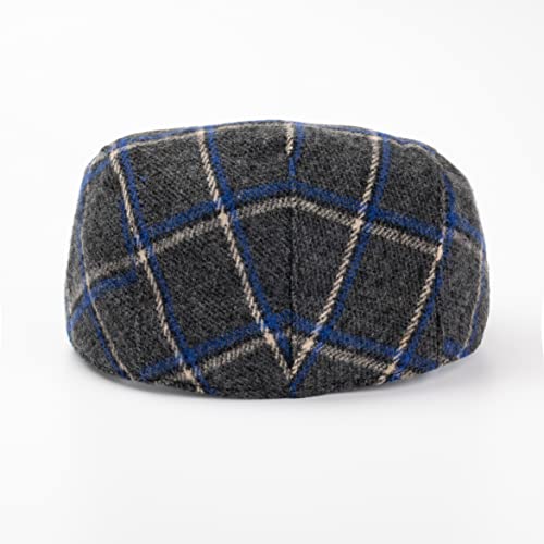 The Original Boston Scally Cap - Original Newsboy Flat Cap - Single Panel Cotton Fitted Hat for Men - Blue and White Plaid - XXXL