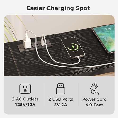 SUPERJARE Console Table with Outlet, 63 Inch Sofa Table with Charging Station, Narrow Entryway Table, Skinny Hallway Table, Behind Couch Table, for Living Room, Plants, Black