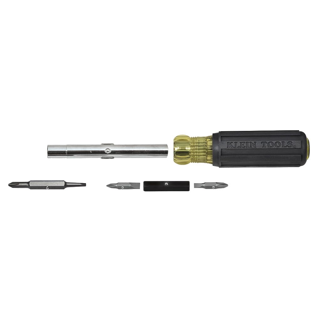 Klein Tools 32557 Multi-Bit Screwdriver / Nut Driver, Heavy Duty 10-in-1 with Interchangeable Shafts and Ph, Sl, Sq, Hex Bits and Nut Drivers