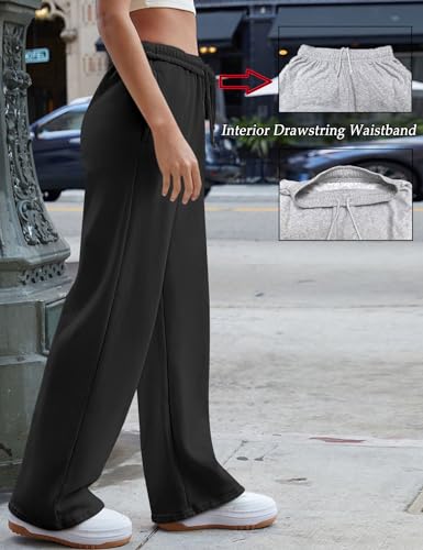 HeSaYep Sweatpants Women Baggy Wide Leg Sweatpants Straight Leg Trousers Drawstring Elastic Waist Joggers Low Rise Active Sweat Pants Black XS