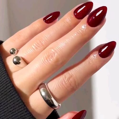GLAMERMAID Purple Chrome Press on Nails Extra Short Square, Handmade Glazed Metal Powder Gel Fake Nails Round Oval, Donut Gloss Squoval Glue on Nails, Gloden Reusable Stick on False Nail Kit for Women