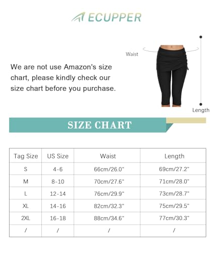 ECUPPER Womens Swim Capris Shorts Swimming Leggings Board Shorts Bathing Suit Swimwear Bottoms High Waisted Swimsuit Pants for Beach Surf Black US 4-6