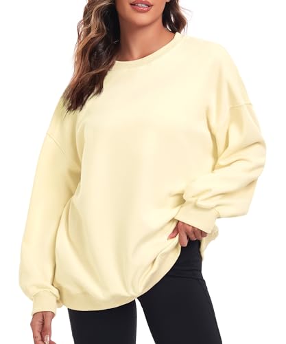 Oversized Sweatshirt for Women Crew Neck Fleece Sweatshirt Casual Long Sleeve Pullover Tops Trendy Clothes Wine Red