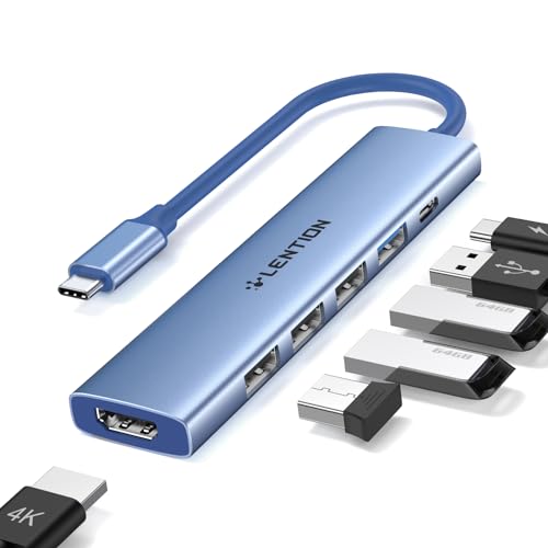 LENTION USB C Hub Multiport Adapter with 100W PD Charging, 4K HDMI, 4 USB-A Data Ports, Type C Hub for 2023-2016 MacBook Pro, New Mac Air/Surface, Chromebook, iPhone 15 Pro/Pro Max (CH17, Blue)