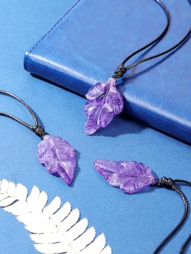 Top Plaza Amethyst Healing Crystal Stone Necklace for Women Men Carved Natural Gemstone Leaf Pendant Necklace Spiritual Jewelry Christmas Gifts