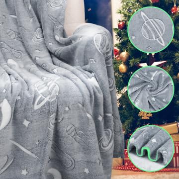 inhand Glow in The Dark Stars Blanket for Girls Boys Cute Kids Throw Blanket Funny Space Moon Galaxy Blanket Gaming Room Decor Toys Birthday Gifts Ideas Stuff for 5-13 Years Old (50''x60'' Grey)