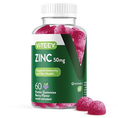 VITEEY Zinc Gummies Adult & Teens - 50mg - Immune Health Support & Antioxidant Support - Vitamin Zinc Supplement - Vegan, Gelatin Free, GMO Free - Tasty Chewable Berry Flavored Gummy