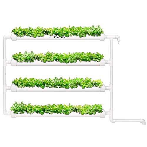 VIVOSUN Wall-Mounted Hydroponic Grow Kit, 1 Layers 36 Plant Sites 4 Food-Grade PVC-U Pipes Hydroponics Planting System with Water Pump, Pump Timer, Nest Basket and Sponge for Leafy Vegetables