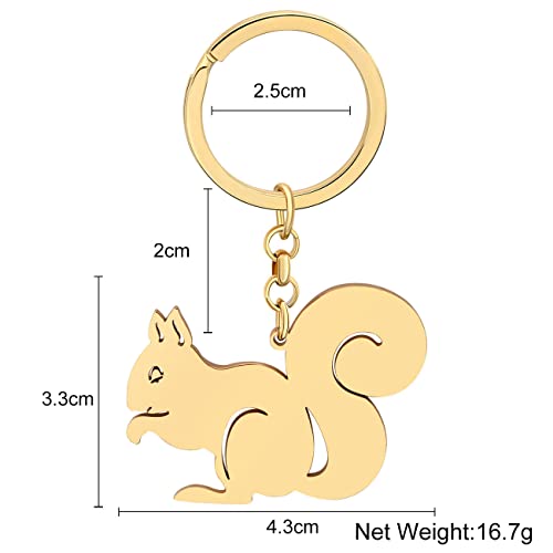 LONYOO Cute Squirrel Keychain Stainless Steel Keyring Squirrel Gifts for Women Girls Car Key Backpack Charms (Gold Plated)