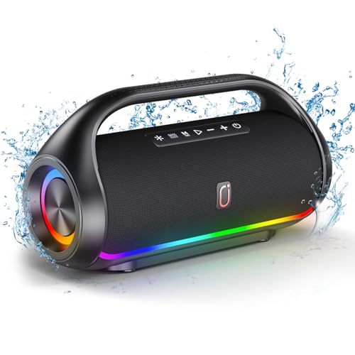 HWWR Portable Bluetooth Speaker Wireless Outdoor: IPX5 Waterproof Bluetooth Speaker with Powerful Bass & LED Lights, 60W Loud Stereo Speaker for Home Party, Beach, Camping, Support USB/TF Card/AUX/TWS