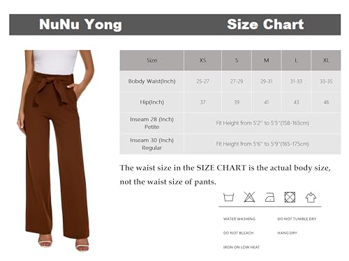 NuNu Yong Women's Casual High Waisted Wide Leg Dress Pants with Pockets and Belt X-Large-Petite Red Plum
