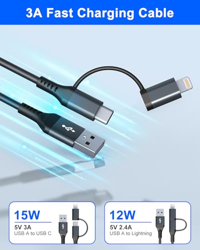 USB to USB C and Lightning Cable 2 in 1-3A Fast Charging & Data Sync Apple CarPlay & Android Auto Coiled Lightning and USB C Cable for iPhone 15 Plus 14 13 12 11 Pro/max/USB C Android Smartphones