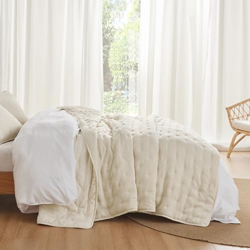 Bedsure Beige Quilt Bedding Set Bedspread Coverlets Queen Size - Lightweight Soft for All Seasons, Cross Stitch Quilt Set, 3 Pieces, 1 Quilt (90"x96") & 2 Pillow Shams (20"x26")