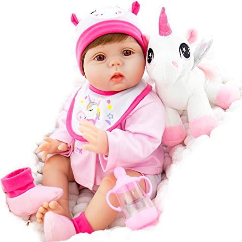 Milidool Reborn Baby Dolls Lifelike Girl Doll 22 inch Realistic Newborn Baby Doll Real Looking Silicone Baby Dolls Girl with Feeding Bunny Toy Gift Set for Kids 3+