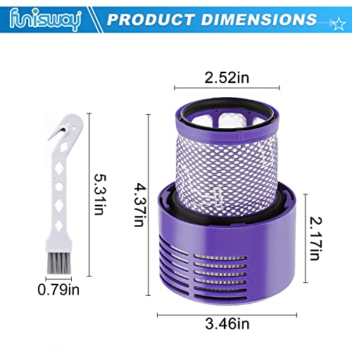 2 Pack Replacement V10 Filters for Dyson V10 Cyclone Series, V10 Animal, V10 Absolute, V10 Total Clean, SV12, Replace Part 969082-01