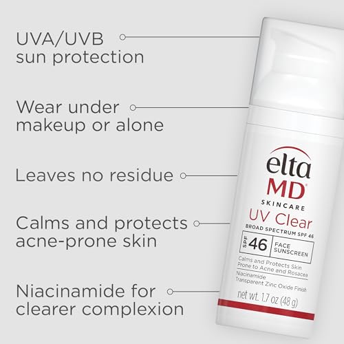 EltaMD UV Clear Face Sunscreen SPF 46, Oil Free Sunscreen with Zinc Oxide, Dermatologist Recommended Sunscreen,1.7 oz Pump