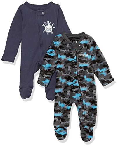 Hurley Baby Girls Multi-pack Footed Coverall, Camo/Navy, 0-3M US