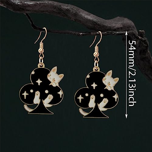 Unique Funny 14K Gold Plated Hypoallergenic Poker hearts and Spades A Ace Playing Cards Cat Dangle Drop Earrings For Women Square and Plum Poker Gambling Casino Jewelry Gifts (Style-2)