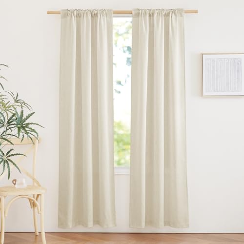 NICETOWN Semi Sheer Linen Curtains 84 inch Length 2 Panels Set, Rod Pocket & Back Tab Privacy Thick Linen Drapes with Light Filtering for Bedroom/Living Room, Off White, W55 x L84, 2 Panels