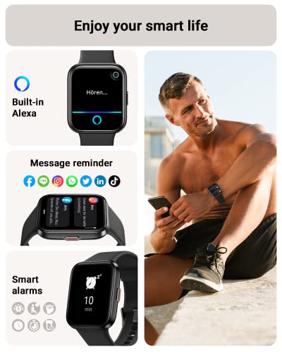 Smart Watch for Men Android & iPhone, Alexa Built-in, 1.8" Touch Screen Fitness Tracker with Answer/Make Calls, IP68 Waterproof Heart Rate/Sleep/SpO2 Monitor, Pedometer, 100+ Sport Modes