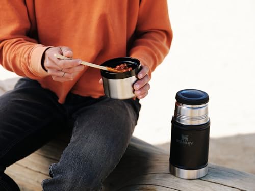 Stanley Vacuum Insulated Large Food Jar, 18/8 Stainless Steel Food Jar for Cold and Hot Food, Soup Thermos with Leak Proof Lid Doubles as Cup, Wide Mouth Food Thermos, Matte Black, 24oz