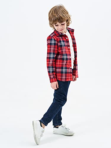 OCHENTA Big Kids Boys' Button Down Flannel Plaid Shirt Boy Long Sleeve Christmas Outfit E003 Coffee 150 7-8 Years