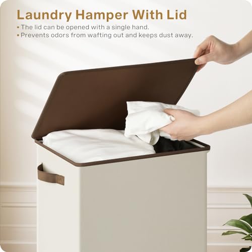 SOLEDI Slim Laundry Hamper with Lid, Narrow Laundry Basket with Removable Bags, Dirty Clothes Hamper with handle, Small Hamper perfect for Laundry room, Bathroom, Bedroom, Small spaces. 70L Black