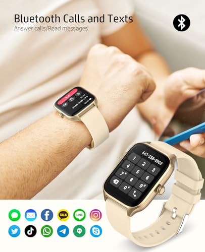 Smart Watch for Women with Bluetooth Call,Activity Fitness Tracker 1.96" HD Full Touch Screen with Heart Rate/Sleep Monitor,Waterproof Smartwatches for iOS Android Beige