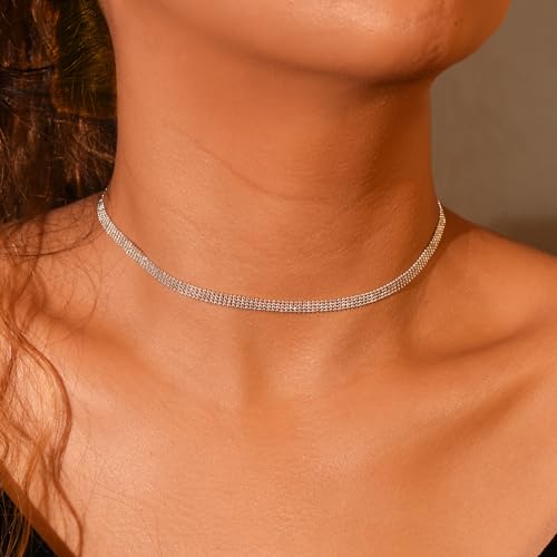 Tavmudar MOLEVY Dainty Silver Necklace for Women 14K Gold Plated Choker Necklaces Silver Necklace Satellite Chain Necklaces Simple Choker Beaded Circle Necklace Trendy Jewelry Christmas Gift for Her