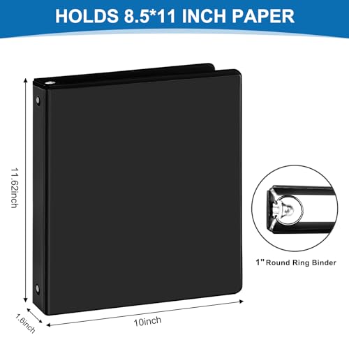 SUQJOY 1 inch 3-Ring Binder, 1" Round Ring Binder with 2 Inside Pockets, 8 Pack Black Binder, Clear View Cover 1-inch Basic Binder Holds 8.5'' x 11''Paper for Office/Home/School