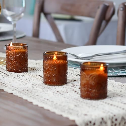 Blue Votive Candle Holders 24 pcs Glass Votive for Table Centerpiece Embossed Bouquet Tea Light Candle Holders for Wedding, Birthday Party Christmas Decoration Indoor