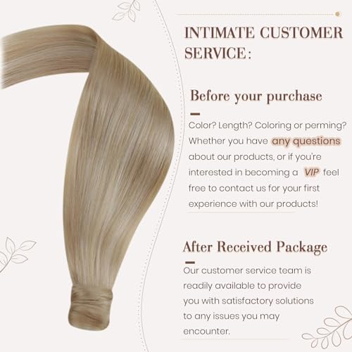 Hetto Blonde Highlighted Wrap Around Ponytail Human Hair 18 Inch 80g Long Ponytail Extension Human Hair Brown Highlight Blonde Magic Paste Ponytail Hair Extensions